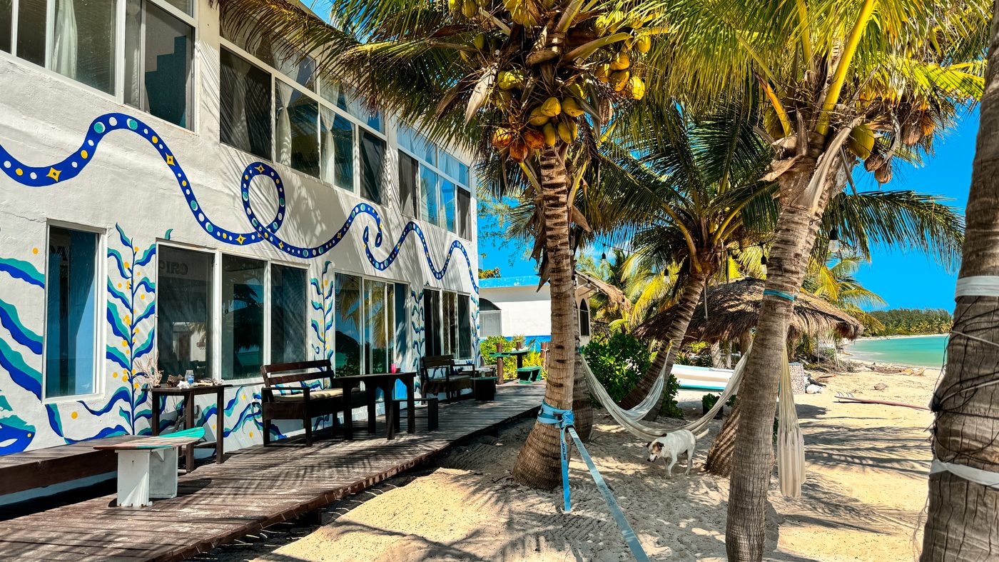 The house and its mural from the beach